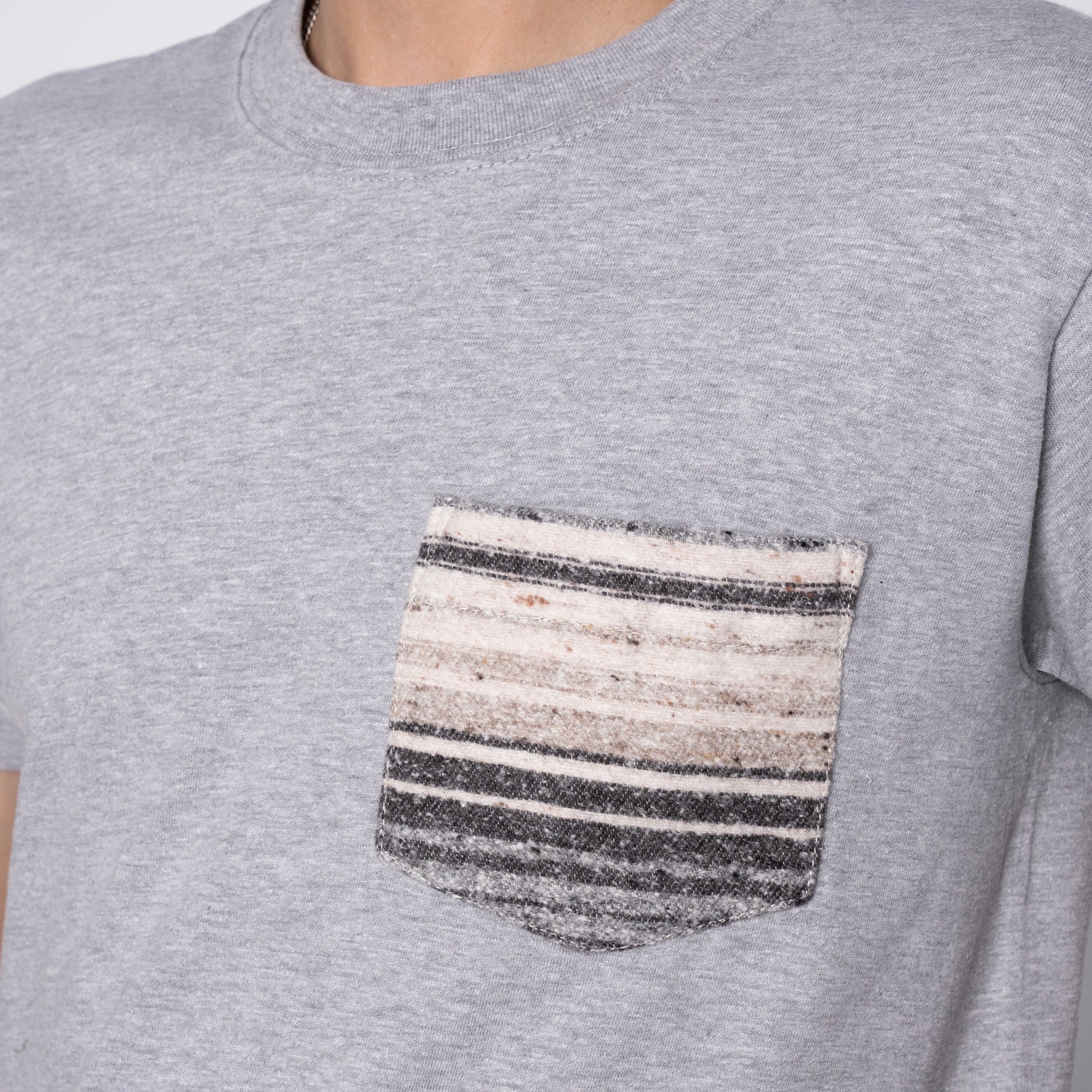 Pocket Tee - Heather Grey + Heavyweight Stripe Grey - Image 3