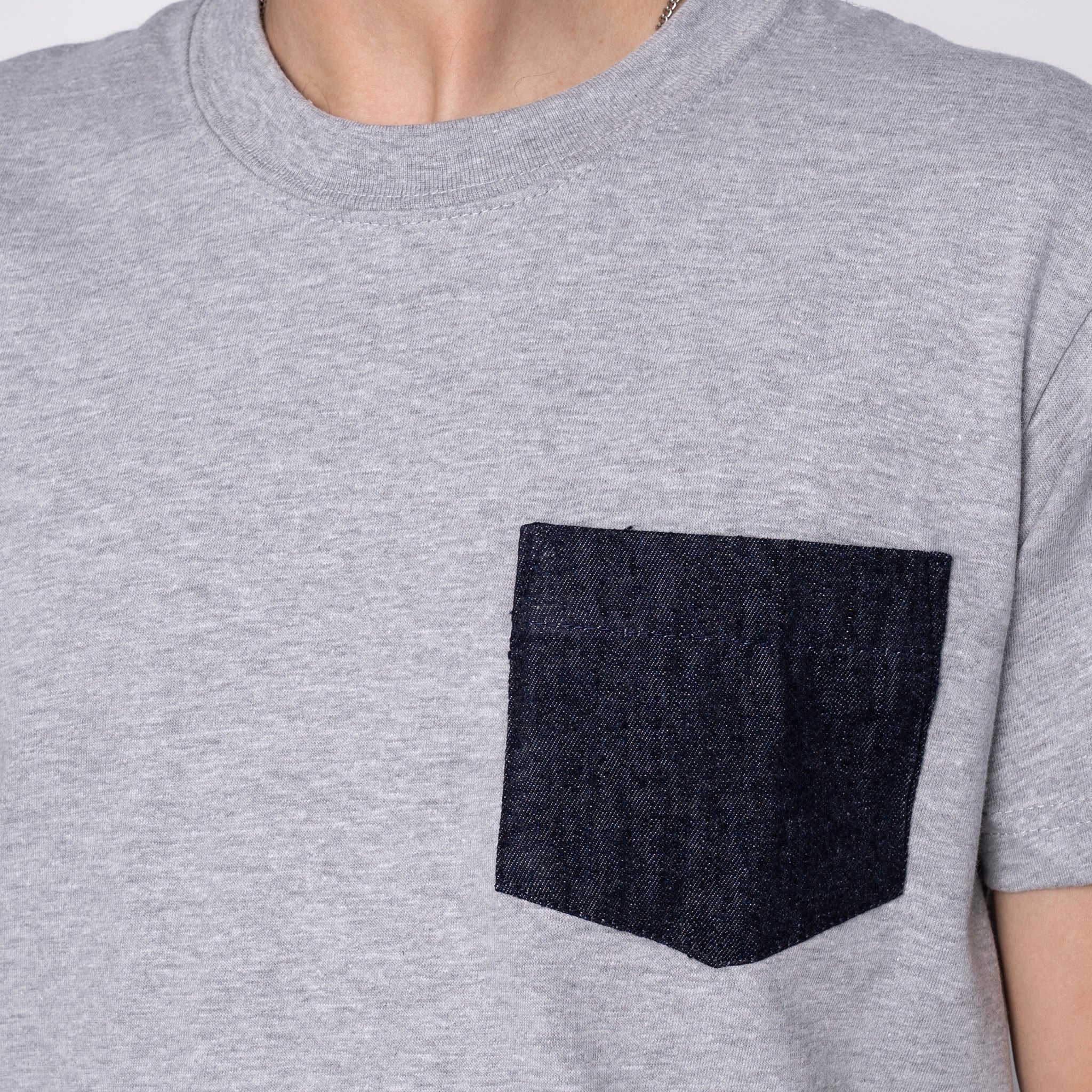 Pocket Tee - Heather Grey + Slub Nep Rinsed Denim - Image 5