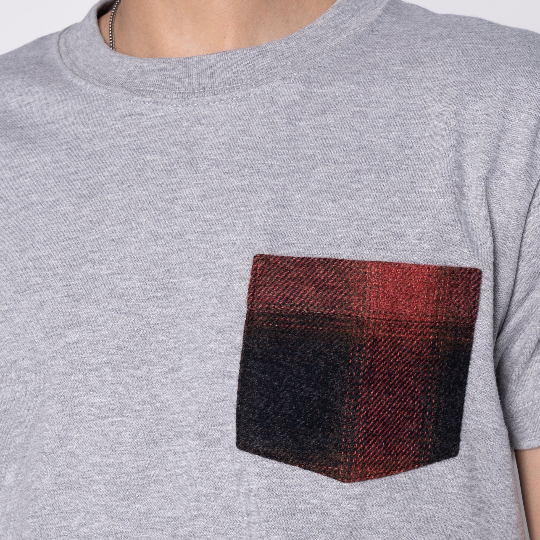 Pocket Tee - Heather Grey + Tweedy Cotton Vintage Brushed - Red - Image 3