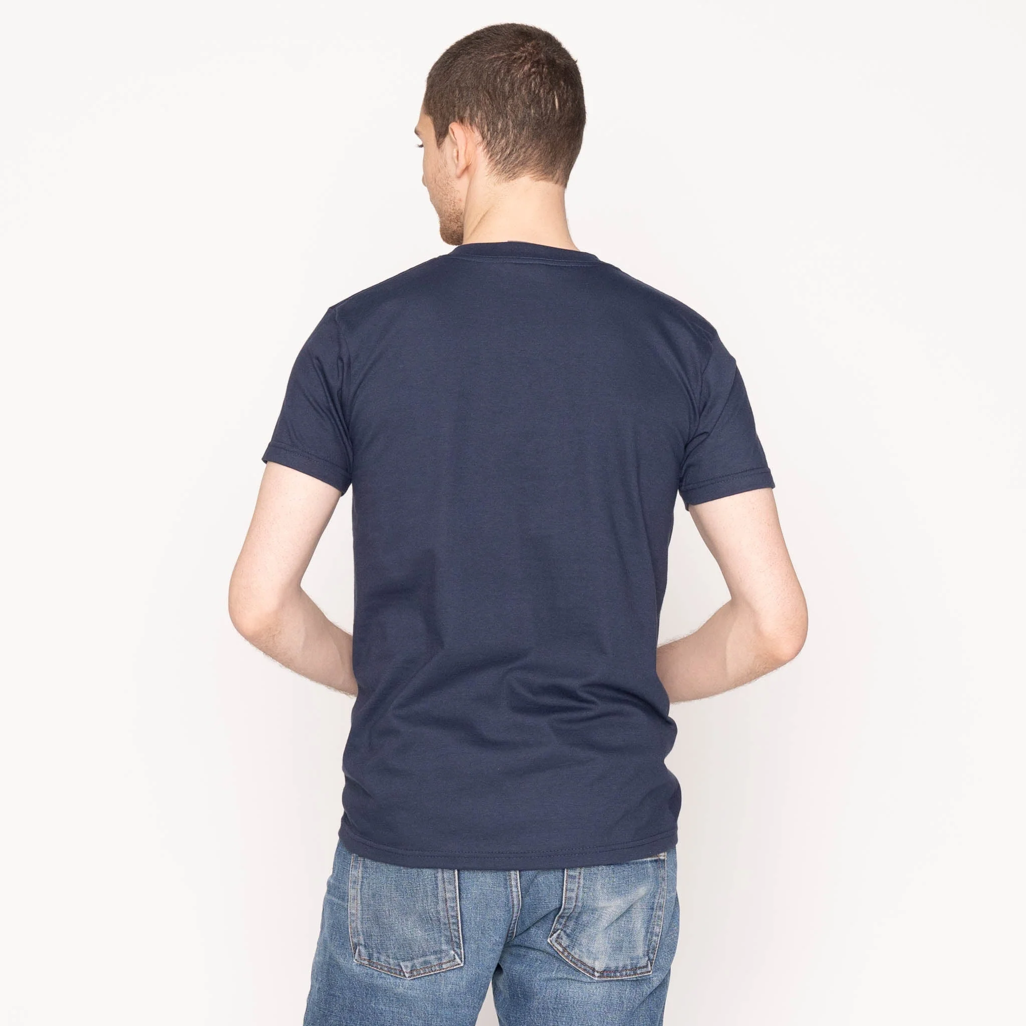 Pocket Tee - Navy - Dobby Patchwork - Pale Blue - Image 3