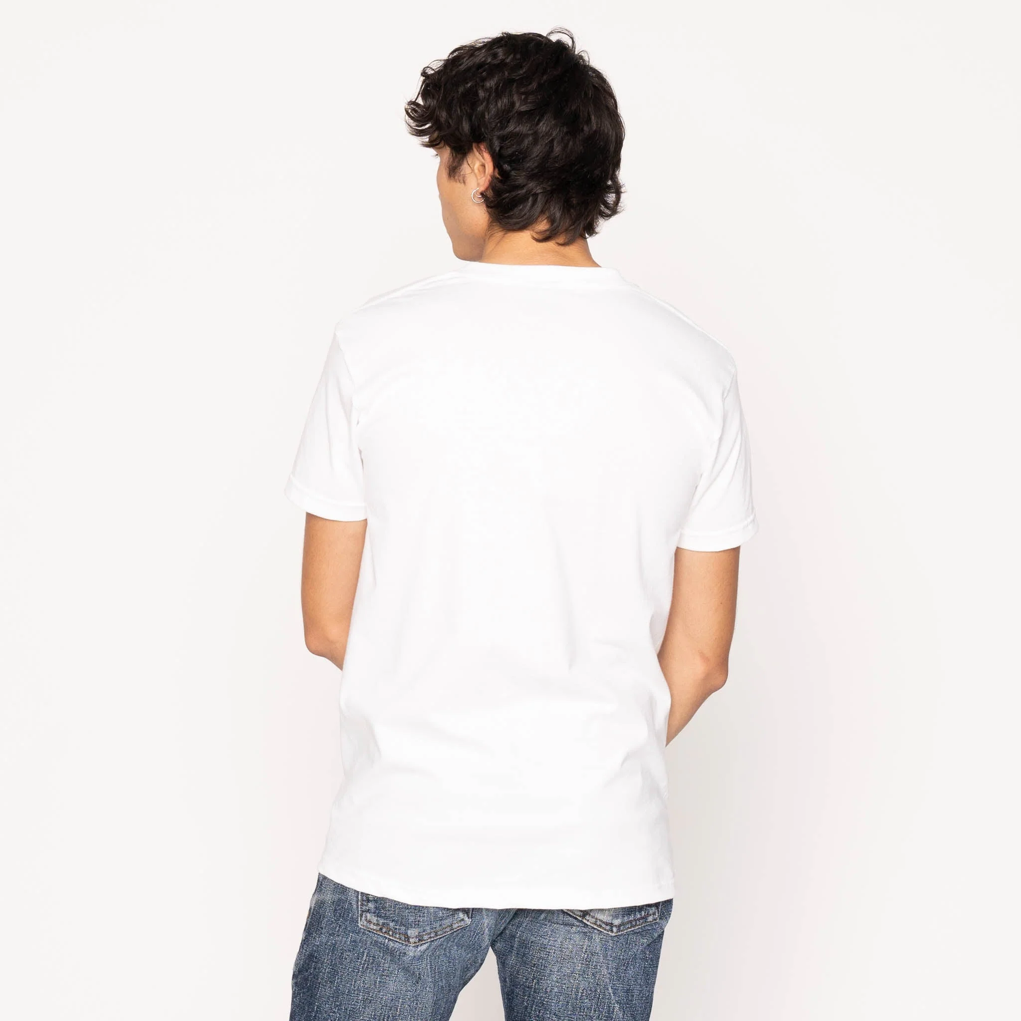 Pocket Tee - White - Dobby Patchwork - Pale Blue - Image 3